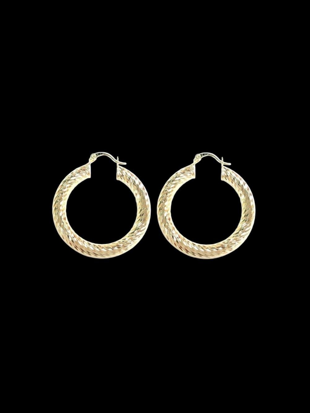 18K Italian Gold Filled Filigree 6mm Chunky Hoop Earrings 1 Inch No Tarnish